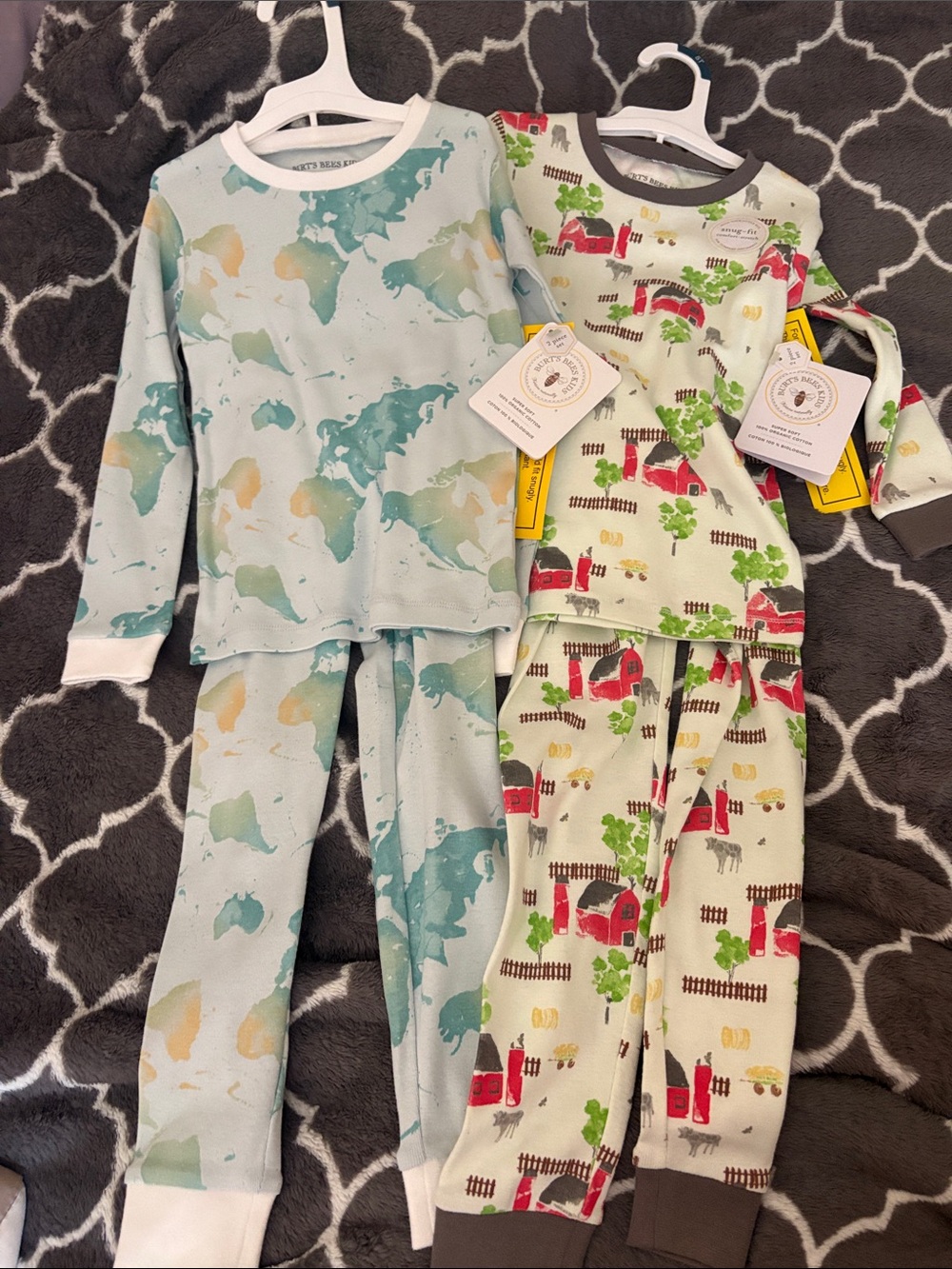 Kids Pajama Two-Pack — Blue World Map & Cream Farm Print